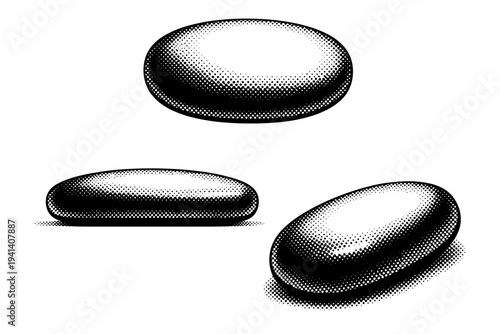 Oval soap bar An oval-shaped soap bar shown as a single object, presented in top, side, and three-quarter views highlighting curved contours and balanced