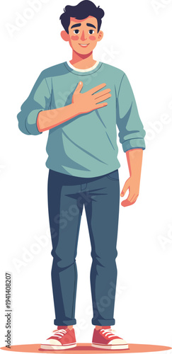 persona uomo o donna con mano sul cuore emozione preoccupazione sentimento illustrazione vettoriale 