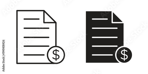 Invoice payment icon silhouette design. Editable stroke outline icon on white background