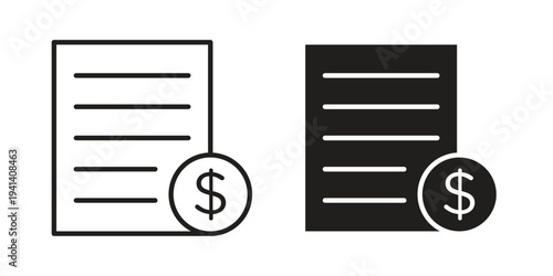 Invoice icon silhouette design. Editable stroke outline icon on white background