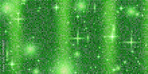 Disco dance green for background glitter sequin and texture backdrop glam. Ball party pattern strass with tile mosaic and grid discotheque sparkle. Vector disco turquoise fabric for templates design.