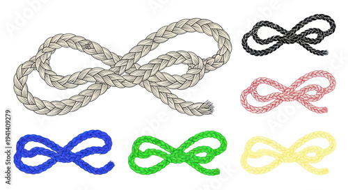 Braided Rope Knots in Various Colors - Nautical, Crafting, and Design Elements