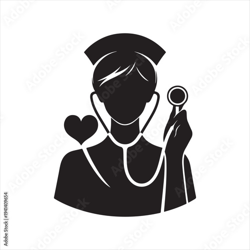  Nurse heart-stethoscope abstract silhouette line art logo design concept illustration idea