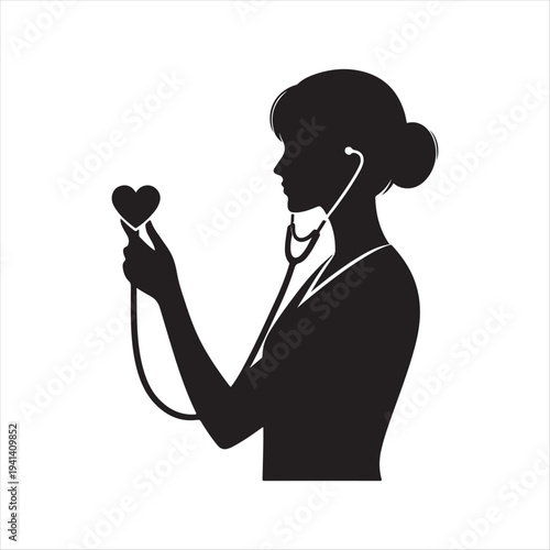  Nurse heart-stethoscope abstract silhouette line art logo design concept illustration idea