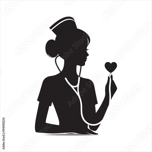  Nurse heart-stethoscope abstract silhouette line art logo design concept illustration idea