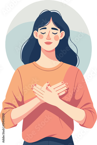 persona uomo o donna con mano sul cuore emozione preoccupazione sentimento illustrazione vettoriale 