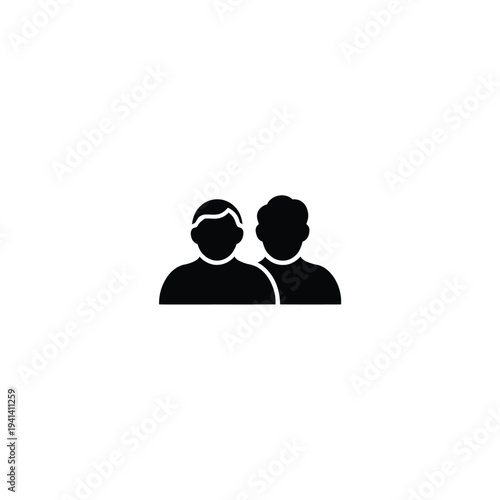 Solid fill of two grandparents standing side by side black on white background silhouette
