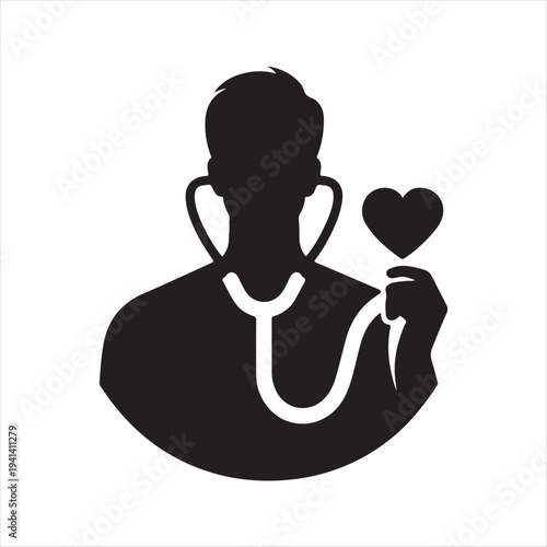  Nurse heart-stethoscope abstract silhouette line art logo design concept illustration idea