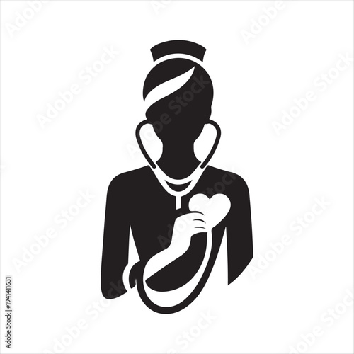  Nurse heart-stethoscope abstract silhouette line art logo design concept illustration idea