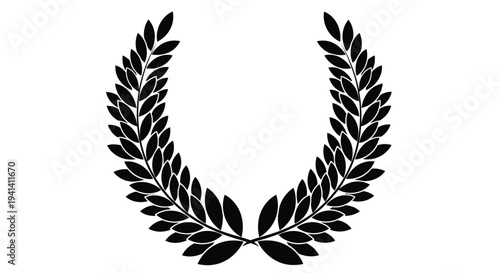 Black Laurel Wreath Silhouette on White Background
