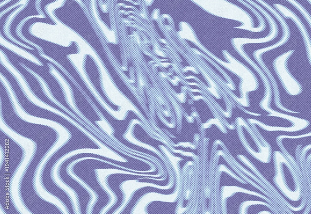 Fototapeta premium Purple and light blue marbled wavy abstract background with halftone texture