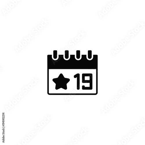 Black and white calendar with star marking the 19th day date