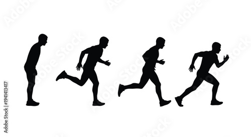 Four running figures shown in sequential motion a stark silhouette
