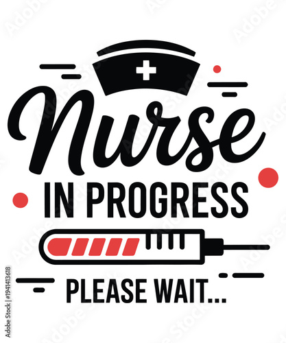 A playful graphic depicts a nurse in progress with a loading bar and cap