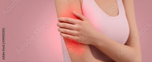 Wallpaper Mural Close-up of a person scratching red bumps indicating skin irritation and discomfort. Torontodigital.ca