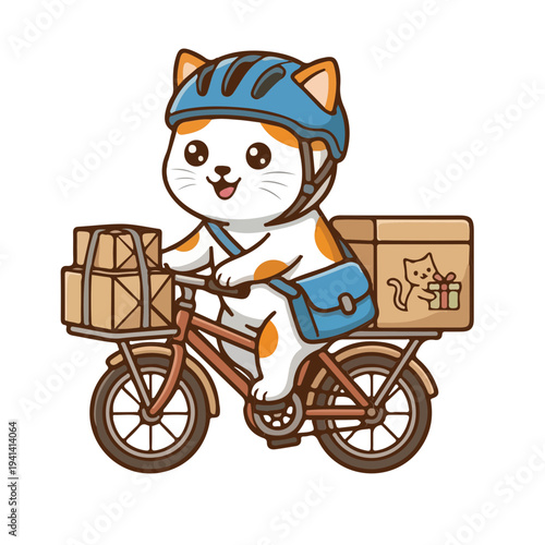 Cat Delivering Packages on a Bicycle