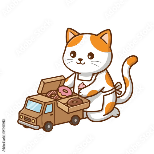 Cat Delivering Donuts From Truck
