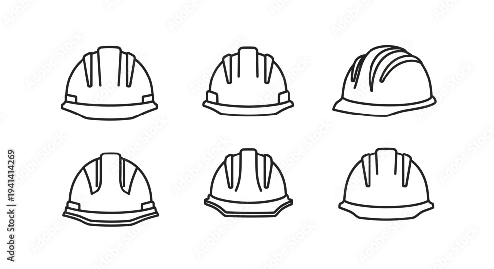 Fototapeta premium A collection of construction helmets in a clean minimal silhouette