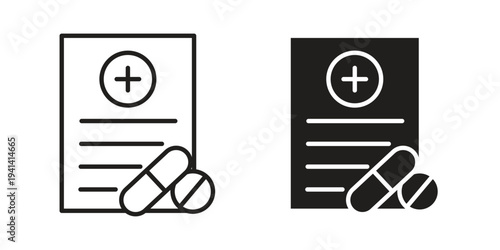 Prescription icon silhouette design. Editable stroke outline icon on white background