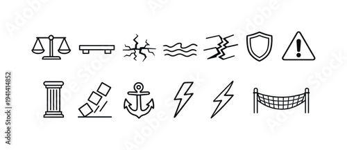 Collection of abstract line art icons representing various concepts and symbols