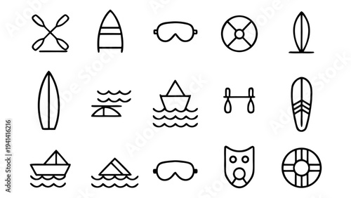 A white outline vector icon depicting a human head and shoulders swimming through wavy water lines centered on a solid black background.