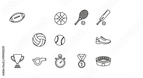 Sports icons set including balls and equipment