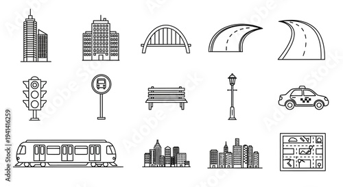 Urban city infrastructure and transportation icons