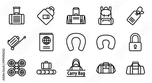Collection of modern travel icons for business and leisure