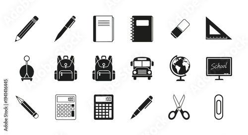 School supplies and education icons for learning and teaching