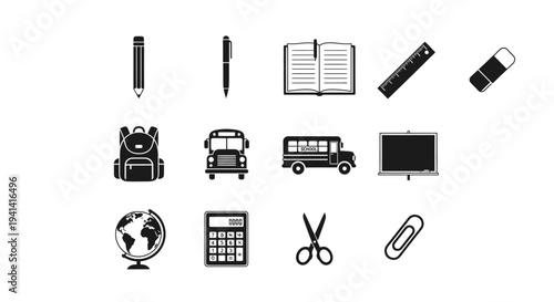 School supplies and education icons for learning and teaching