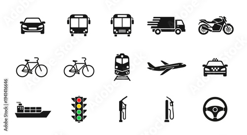 Variety of transportation icons for modern travel and logistics needs