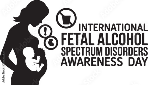 A pregnant woman drinks alcohol. The cause of pathologies in the development of the child. International Fetal Alcohol Spectrum Disorders Awareness Day.one line Vector graphic illustration