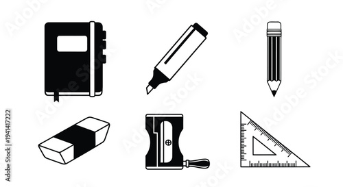 School Supplies Icons Set whisk illustration