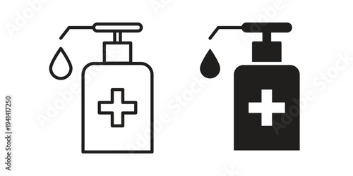 Sanitizer icon silhouette design. Editable stroke outline icon on white background