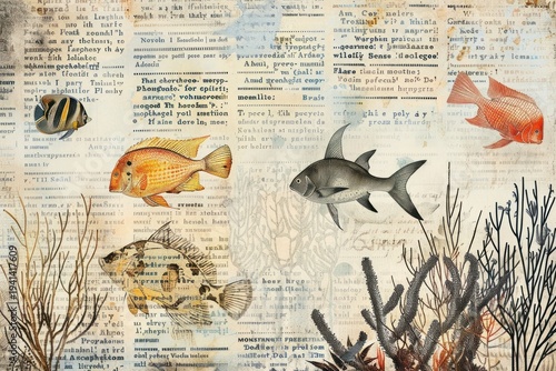 Fish coral reef ephemera border backgrounds drawing animal.