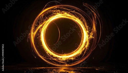 Luminous golden energy ring against a stark black background