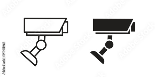 Security camera icon silhouette design. Editable stroke outline icon on white background