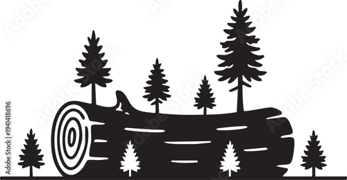 Fallen Log with Saplings Regeneration Life Cycle Silhouette