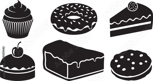 Assorted Desserts in Black and White Vector Illustrations Style