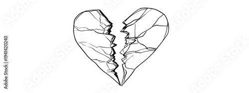 Broken heart doodle line art vector illustration isolated on white background minimalist design