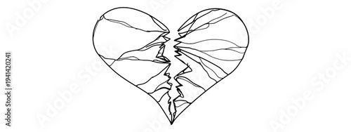 Broken heart doodle line art vector illustration isolated on white background minimalist design