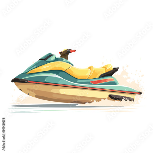 Speedboat Racing Splash Water Sport Vector Illustration Blue Orange Design