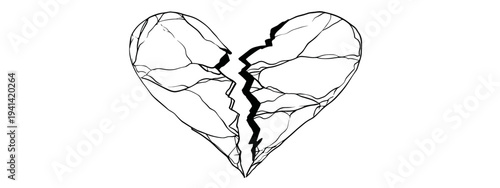 Broken heart doodle line art vector illustration isolated on white background minimalist design