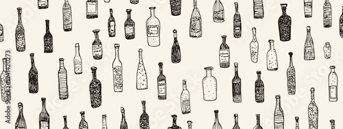 Colorful hand drawn bottle collection seamless pattern vector illustration set minimalist design