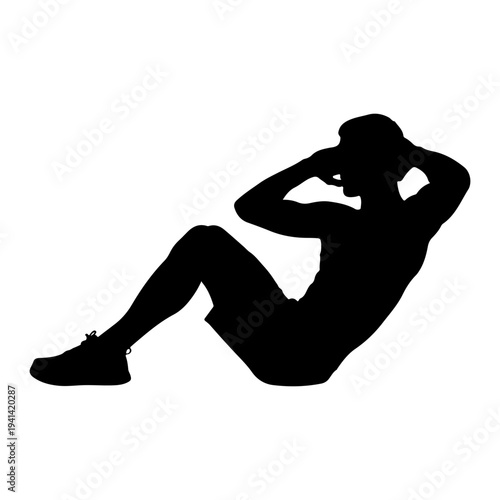 Man doing sit-ups silhouette vector illustration, fitness workout exercise
