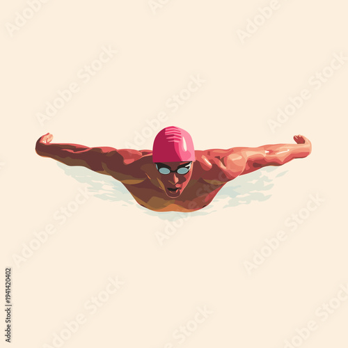 Swimmer diving into water flat design illustration isolated on white background