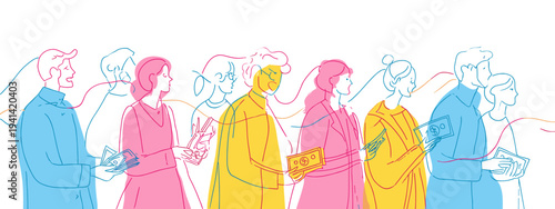 Diverse team collaboration abstract illustration seamless partnership colorful vector design