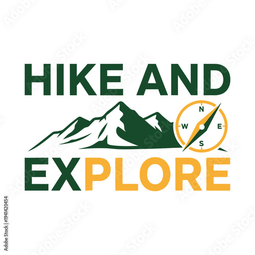 Hiking adventure logo with mountain and compass on white background tshirt design