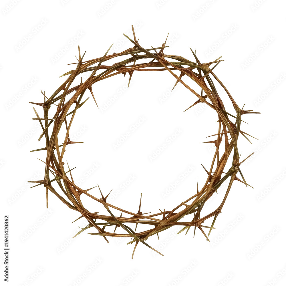 Fototapeta premium Crown of thorns represents a symbol of sacrifice and atonement on a white background