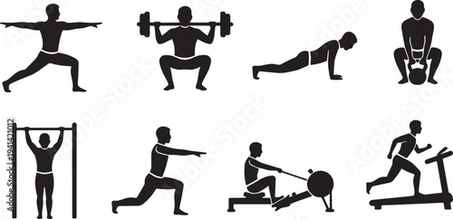 A collection of various fitness exercises and activities Vector